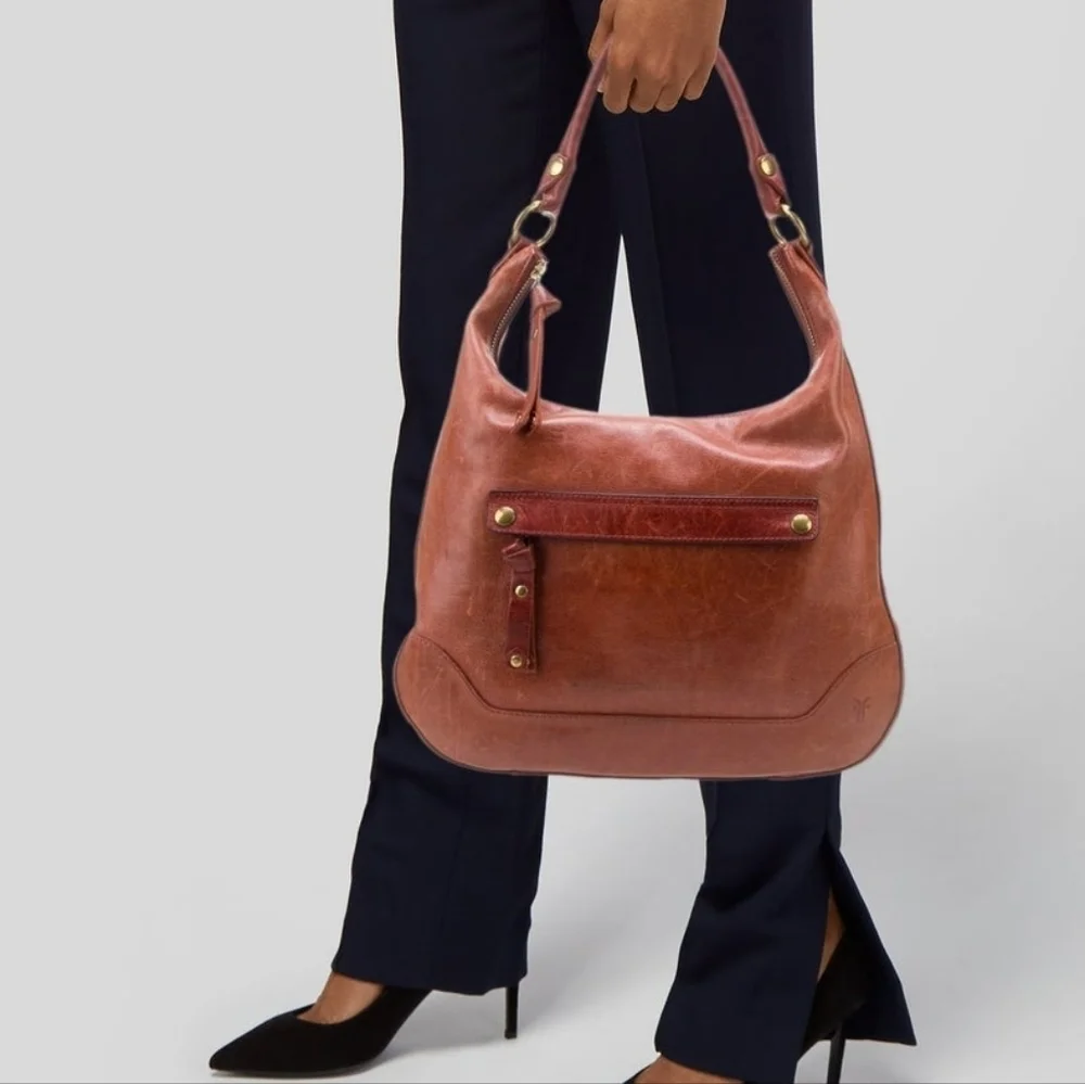 Frye Cognac Brown Leather Hobo Bag Minimalist Shoulder Purse